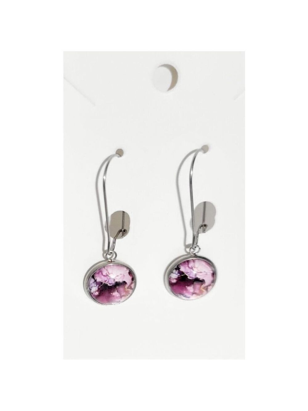 Handmade Purple Watercolor Cabochon Dangle Drop Earrings
